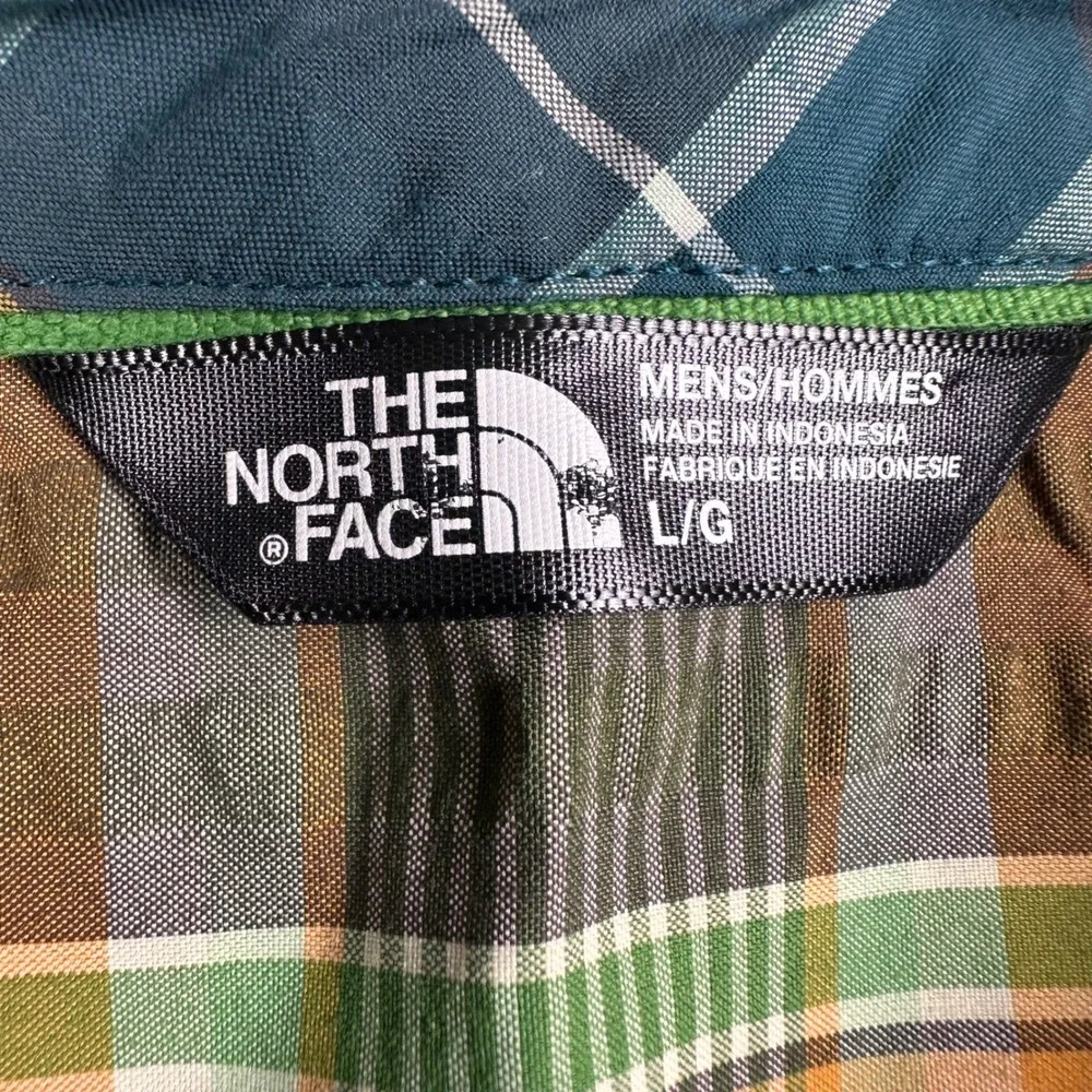 The North Face Mens Plaid Short Sleeve Button Down Shirt LG‎ Orange Brown Green